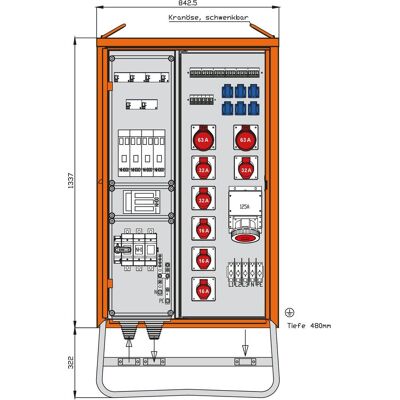Walther Werke, Distributeur de chantier, WAL WV0572R1 Armoire de distribution 139kVA 3 RCDs type B 2 RCDs type A 12 LS 9 Sorties CEE (12x, CEE 16/5, CEE 32/5, CEE 63/5) - Publicité Walther Werke, Distributeur de chantier, WAL WV0572R1 Armoire de distribution 139kVA 3 RCDs type B 2 RCDs type A 12 LS 9 Sorties CEE (12x, CEE 16/5, CEE 32/5, CEE 63/5) - Publicité