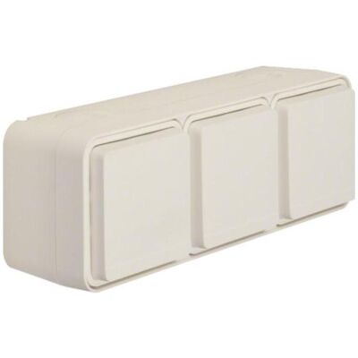 Hager, Prise de courant, Prise SCHUKO AP triple WNC143B horizontale avec couvercle rabattable W.1 IP55 pws - Publicité Hager, Prise de courant, Prise SCHUKO AP triple WNC143B horizontale avec couvercle rabattable W.1 IP55 pws - Publicité
