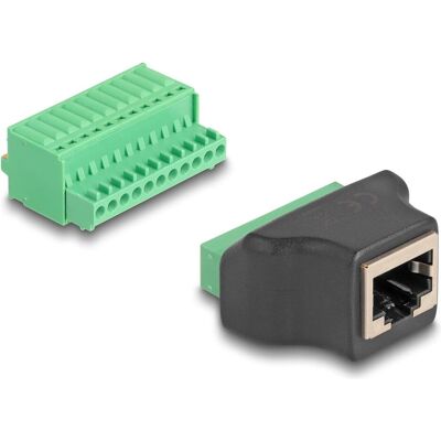 Delock Adaptateur RJ50 femelle vers bloc terminal avec bouton-poussoir, Réseau : accessoires - Publicité Delock Adaptateur RJ50 femelle vers bloc terminal avec bouton-poussoir, Réseau : accessoires - Publicité