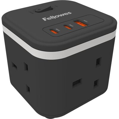 Fellowes Multiprise, Power Cube 3x230v 1xUSB-A 2x USB-C Socket 2m Cable Black - 100136979 (3x, CEE 7/4, USB-A, USB-C, 2 m) - Publicité Fellowes Multiprise, Power Cube 3x230v 1xUSB-A 2x USB-C Socket 2m Cable Black - 100136979 (3x, CEE 7/4, USB-A, USB-C, 2 m) - Publicité