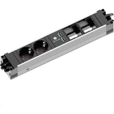 Bachmann, Multiprise, Prise STEP ALU 2x avec chargeur USB 2x module personnalisé (906.09838) (2x) - Publicité Bachmann, Multiprise, Prise STEP ALU 2x avec chargeur USB 2x module personnalisé (906.09838) (2x) - Publicité