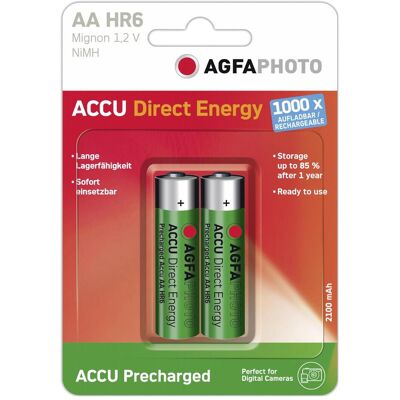 AGFAPHOTO 1x2 Batterie NiMh Mignon AA 2100 mAh Direct Energy (1 pcs, AA, 2100 mAh), Batteries + piles - Publicité AGFAPHOTO 1x2 Batterie NiMh Mignon AA 2100 mAh Direct Energy (1 pcs, AA, 2100 mAh), Batteries + piles - Publicité