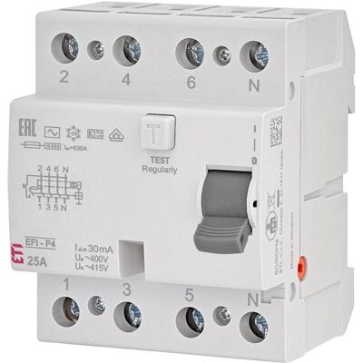 Disjoncteur différentiel Polam EFI-P4 - 3P+N, 25A, 0,03mA, 10kA - Publicité Disjoncteur différentiel Polam EFI-P4 - 3P+N, 25A, 0,03mA, 10kA - Publicité