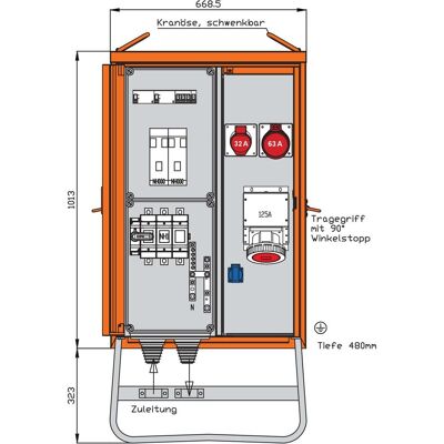 Walther Werke, Distributeur de chantier, WAL WV0445R1 Armoire de distribution 87kVA -allstrom.- (5x, CEE 16/3, CEE 16/5, CEE 32/5, CEE 63/5) - Publicité Walther Werke, Distributeur de chantier, WAL WV0445R1 Armoire de distribution 87kVA -allstrom.- (5x, CEE 16/3, CEE 16/5, CEE 32/5, CEE 63/5) - Publicité