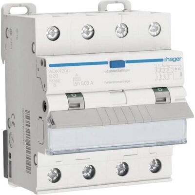 Hager ADX420D - 4P 10kA B-20A 30mA - Disjoncteur différentiel - Publicité Hager ADX420D - 4P 10kA B-20A 30mA - Disjoncteur différentiel - Publicité