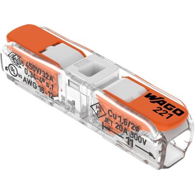 Wago, Connecteur pour câble, Connecteur de passage221-2401avec levier max.AWG12/4qmm 2 fils - Publicité Wago, Connecteur pour câble, Connecteur de passage221-2401avec levier max.AWG12/4qmm 2 fils - Publicité