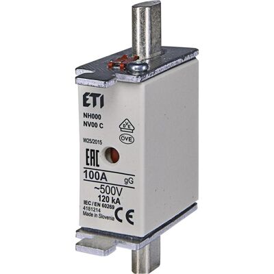 Eti, Fusible, 004181214 Cartouche fusible (NH000 (100 A) - Publicité Eti, Fusible, 004181214 Cartouche fusible (NH000 (100 A) - Publicité