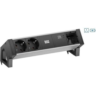 Bachmann, Multiprise, DESK2 ALU BLACK 2xUK 1xUSBC 60W 0,2m GST18 (2x, BS 1363) - Publicité Bachmann, Multiprise, DESK2 ALU BLACK 2xUK 1xUSBC 60W 0,2m GST18 (2x, BS 1363) - Publicité