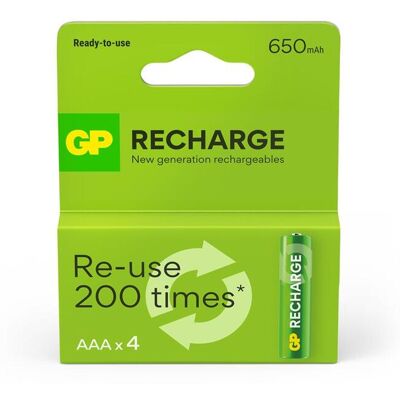 GP Batteries GP - Batterie rechargeable AAA - 650 mAh - Lot de 4 - Publicité GP Batteries GP - Batterie rechargeable AAA - 650 mAh - Lot de 4 - Publicité