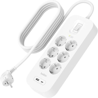Belkin Multiprise 6 prises + USB-A+C - 2m SRB002vf2MV2 - Publicité Belkin Multiprise 6 prises + USB-A+C - 2m SRB002vf2MV2 - Publicité