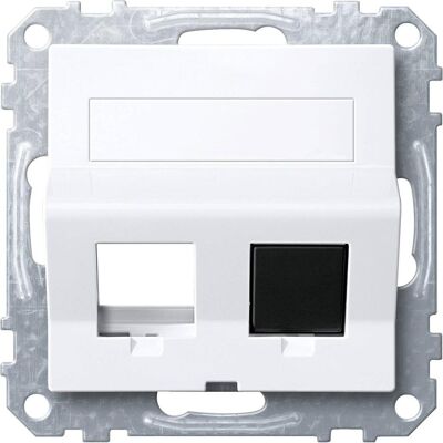 Merten, Accessoires Gamme d'interrupteurs, Sortie inclinée double avec anneau de support et zone d'inscription pour Modular Jack - Publicité Merten, Accessoires Gamme d'interrupteurs, Sortie inclinée double avec anneau de support et zone d'inscription pour Modular Jack - Publicité