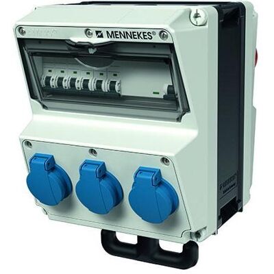 Mennekes, Distributeur de chantier, MEN 970002 AMAXX combinaison de prises, boîtier 260x225 mm (hxl) gris électrique (3x, CEE 16/5, CEE 32/5, CEE 7/4) - Publicité Mennekes, Distributeur de chantier, MEN 970002 AMAXX combinaison de prises, boîtier 260x225 mm (hxl) gris électrique (3x, CEE 16/5, CEE 32/5, CEE 7/4) - Publicité