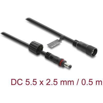 Delock, Rallonge, DC Verlängerungskabel 5,5 x 2,5 mm Stecker zu Buchse mit Schraubverschluss M12 x 1,75 mm Gewinde wa (0.50 m) - Publicité Delock, Rallonge, DC Verlängerungskabel 5,5 x 2,5 mm Stecker zu Buchse mit Schraubverschluss M12 x 1,75 mm Gewinde wa (0.50 m) - Publicité