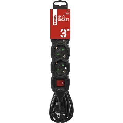Emos, Rallonge, Mentions légales SCHUKO ar sledzi - 4 ligzdas 3 0m melns 1 5mm (3 m, CEE 7/3) - Publicité Emos, Rallonge, Mentions légales SCHUKO ar sledzi - 4 ligzdas 3 0m melns 1 5mm (3 m, CEE 7/3) - Publicité