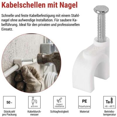 Emos, Porte-câbles, Kabelschelle 8 mm, weiss, 50 Stk - Publicité Emos, Porte-câbles, Kabelschelle 8 mm, weiss, 50 Stk - Publicité