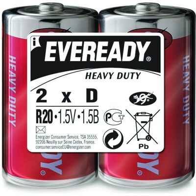 Eveready Pile, Heavy Duty, D, R20, 1,5V, 2 pièces (2 pcs, D), Batteries + piles - Publicité Eveready Pile, Heavy Duty, D, R20, 1,5V, 2 pièces (2 pcs, D), Batteries + piles - Publicité