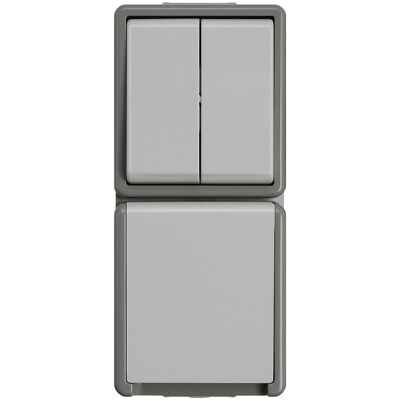 Siemens Commutateur 2circuits,Schuko 10A 250, Bouton + interrupteur, Gris - Publicité Siemens Commutateur 2circuits,Schuko 10A 250, Bouton + interrupteur, Gris - Publicité