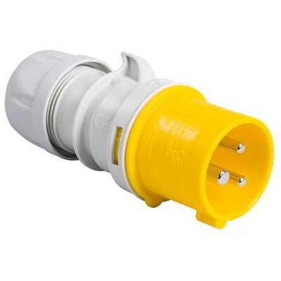 PCE, Prise + connecteur, 41.130 Stecker CEE 16A - 110V - 3P - IP44 - 4h - gelb - Publicité PCE, Prise + connecteur, 41.130 Stecker CEE 16A - 110V - 3P - IP44 - 4h - gelb - Publicité