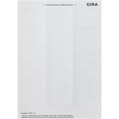 Gira 2873112 - Feuille d'étiquettes 21,8x67 mm - Accessoires d'interrupteur - Publicité Gira 2873112 - Feuille d'étiquettes 21,8x67 mm - Accessoires d'interrupteur - Publicité