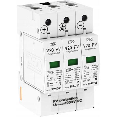 OBO Bettermann, Protection contre les surtensions, OBO Ü-ABLEITER V20-C/3-PH-1000 / OBO V20-C 3-PH-1000 5094608 - Publicité OBO Bettermann, Protection contre les surtensions, OBO Ü-ABLEITER V20-C/3-PH-1000 / OBO V20-C 3-PH-1000 5094608 - Publicité