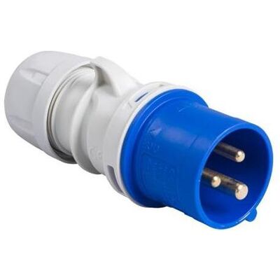 PCE, Prise + connecteur, 41.005 Stecker CEE 32A - 230V - 3P - IP44 - 6h - blau - Publicité PCE, Prise + connecteur, 41.005 Stecker CEE 32A - 230V - 3P - IP44 - 6h - blau - Publicité
