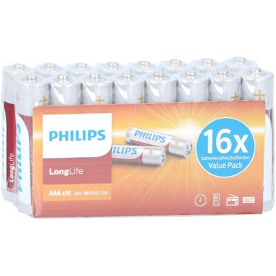 Philips Longlife (16 pcs, AAA), Batteries + piles - Publicité Philips Longlife (16 pcs, AAA), Batteries + piles - Publicité