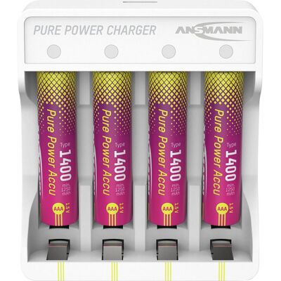 Ansmann Pure Power Set 4× Micro AAA Akkus und Lademodul (4 pcs, AA, AAA, Piles rechargeables + chargeur), Chargeur de batterie - Publicité Ansmann Pure Power Set 4× Micro AAA Akkus und Lademodul (4 pcs, AA, AAA, Piles rechargeables + chargeur), Chargeur de batterie - Publicité