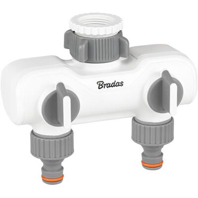 Bradas, Raccord de tuyau + connecteur de tuyau, 2-Wege-Verteiler Gw 1 – mit Ventilen / Weiss - Publicité Bradas, Raccord de tuyau + connecteur de tuyau, 2-Wege-Verteiler Gw 1 – mit Ventilen / Weiss - Publicité
