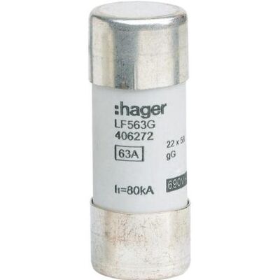 Hager, Fusible, HAG LF563G Fusible 22x58 gG 63A (63 A) - Publicité Hager, Fusible, HAG LF563G Fusible 22x58 gG 63A (63 A) - Publicité
