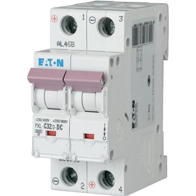 Eaton, Disjoncteur, MOE PXL-C32/2-DC Interrupteur LS C-Char 32A, 2p, tous courants - Publicité Eaton, Disjoncteur, MOE PXL-C32/2-DC Interrupteur LS C-Char 32A, 2p, tous courants - Publicité