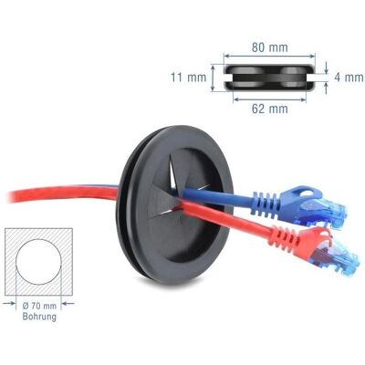 Delock, Accessoires de câblage, Gummi Kabeldurchführung rund Ø 70 mm schwarz - Publicité Delock, Accessoires de câblage, Gummi Kabeldurchführung rund Ø 70 mm schwarz - Publicité