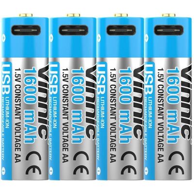 Vinnic Pile rechargeable AA USB-C (4 pcs, AA, 1600 mAh), Batteries + piles - Publicité Vinnic Pile rechargeable AA USB-C (4 pcs, AA, 1600 mAh), Batteries + piles - Publicité