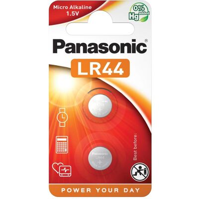 Panasonic Micro-alcali LR44 (2 pcs, LR44, 120 mAh), Batteries + piles - Publicité Panasonic Micro-alcali LR44 (2 pcs, LR44, 120 mAh), Batteries + piles - Publicité