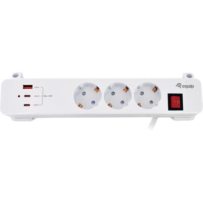 Equip Multiprise, Steckdosenleiste CEE7/7 90°->3xSchuko/2xUSBC+USBA (3x, CEE 7/3, USB-A, USB-C, 2 m) - Publicité Equip Multiprise, Steckdosenleiste CEE7/7 90°->3xSchuko/2xUSBC+USBA (3x, CEE 7/3, USB-A, USB-C, 2 m) - Publicité