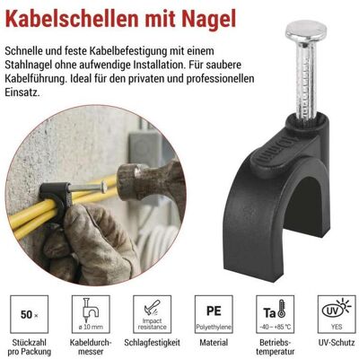 Emos, Porte-câbles, Kabelschelle 10 mm, schwarz, 50 Stk - Publicité Emos, Porte-câbles, Kabelschelle 10 mm, schwarz, 50 Stk - Publicité