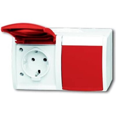 Busch-Jaeger 20/2EW/DVN-54 Prise électrique en surface avec couvercle rabattable rouge - Prise électrique - Publicité Busch-Jaeger 20/2EW/DVN-54 Prise électrique en surface avec couvercle rabattable rouge - Prise électrique - Publicité