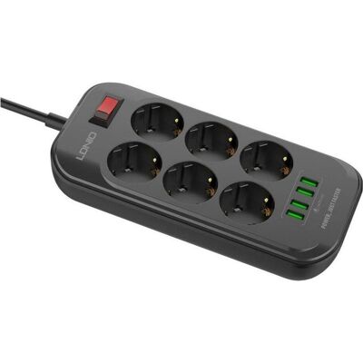 Ldnio, Multiprise, Listwa zasilająca z 6 gniazdami AC, 4x USB, SE6403, 2m (czarna) (6x, CEE 7/3, 2 m) - Publicité Ldnio, Multiprise, Listwa zasilająca z 6 gniazdami AC, 4x USB, SE6403, 2m (czarna) (6x, CEE 7/3, 2 m) - Publicité
