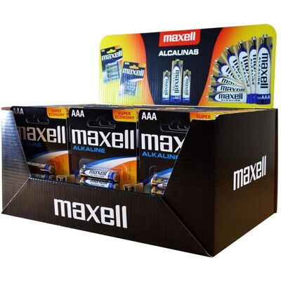 Maxell Alkaline LR03 AAA 4er-Pack Display (30 Blisterpackungen/120 Batterien) (4 pcs, AAA), Batteries + piles - Publicité Maxell Alkaline LR03 AAA 4er-Pack Display (30 Blisterpackungen/120 Batterien) (4 pcs, AAA), Batteries + piles - Publicité