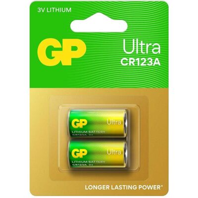 GP Batteries GP Ultra Lithium Battery CR123A, 3V, 2-pack (2 pcs, RCR123A, 1500 mAh), Batteries + piles - Publicité GP Batteries GP Ultra Lithium Battery CR123A, 3V, 2-pack (2 pcs, RCR123A, 1500 mAh), Batteries + piles - Publicité