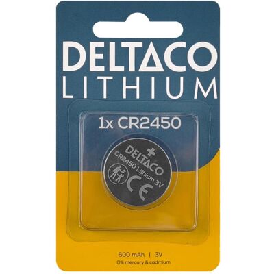 Deltaco CR2450 Lithium 1-pack (1 pcs, CR2450, 500 mAh), Batteries + piles - Publicité Deltaco CR2450 Lithium 1-pack (1 pcs, CR2450, 500 mAh), Batteries + piles - Publicité