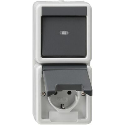 Gira 417630 Combiné Interrupteur et Prise - IP44 - Publicité Gira 417630 Combiné Interrupteur et Prise - IP44 - Publicité