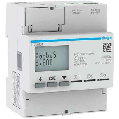 Hager ECA180T - Compteur d'énergie - Monophasé, 3x80A, Multitarif - Publicité Hager ECA180T - Compteur d'énergie - Monophasé, 3x80A, Multitarif - Publicité