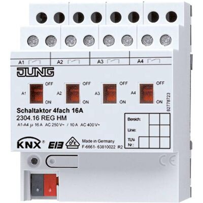 JUNG, Actionneur, Actionneur de commutation KNX REG 4TE 4sorties 16A 3680W 2304.16REGHM (Actionneur de commutation) - Publicité JUNG, Actionneur, Actionneur de commutation KNX REG 4TE 4sorties 16A 3680W 2304.16REGHM (Actionneur de commutation) - Publicité