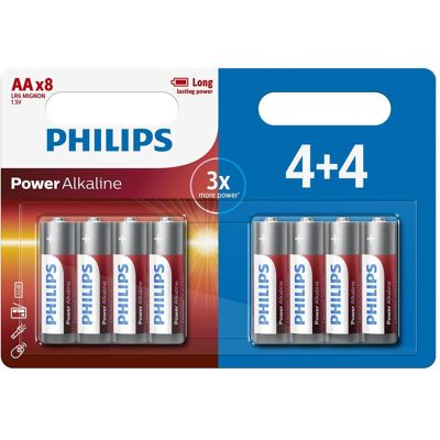 Philips Power Alkaline AA 4+4-blisters (8 pcs, AA), Batteries + piles - Publicité Philips Power Alkaline AA 4+4-blisters (8 pcs, AA), Batteries + piles - Publicité