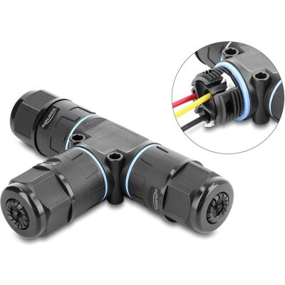 Delock, Connecteur pour câble, Kabelverbinder T-Form 3 Pin IP68 wasserdicht werkzeugfrei schwarz - Publicité Delock, Connecteur pour câble, Kabelverbinder T-Form 3 Pin IP68 wasserdicht werkzeugfrei schwarz - Publicité