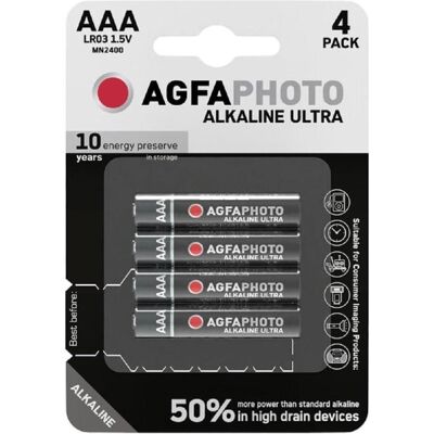 AGFAPHOTO Pile Ultra LR03 Micro (AAA) alcaline-manganèse 1.5 V 4 pcs. (4 pcs, AAA), Batteries + piles - Publicité AGFAPHOTO Pile Ultra LR03 Micro (AAA) alcaline-manganèse 1.5 V 4 pcs. (4 pcs, AAA), Batteries + piles - Publicité
