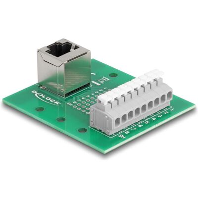 Delock RJ45 femelle vers bloc terminal avec bouton-poussoir pour rail DIN coudé (RJ45), Adaptateur réseau, Vert - Publicité Delock RJ45 femelle vers bloc terminal avec bouton-poussoir pour rail DIN coudé (RJ45), Adaptateur réseau, Vert - Publicité