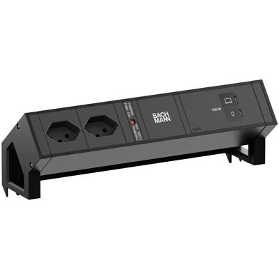 Bachmann, Multiprise, DESK2 2xCH 90° 1xUSB C/C 100W 0,2m RAL9005 (2x, Type 13) - Publicité Bachmann, Multiprise, DESK2 2xCH 90° 1xUSB C/C 100W 0,2m RAL9005 (2x, Type 13) - Publicité