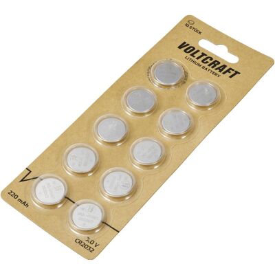 Voltcraft Knopfzelle CR 2032 3 V 10 St. 220 mAh Lithium VC-16107995 (10 pcs, Spécifique à l'appareil, 220 mAh), Batteries + piles - Publicité Voltcraft Knopfzelle CR 2032 3 V 10 St. 220 mAh Lithium VC-16107995 (10 pcs, Spécifique à l'appareil, 220 mAh), Batteries + piles - Publicité
