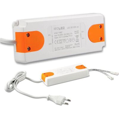Isoled, Éclairage : accessoires, Transformateur LED MiniAMP 12V/DC, 0-50W, 120cm de câble avec borne à lame, secondaire 2 prises - Publicité Isoled, Éclairage : accessoires, Transformateur LED MiniAMP 12V/DC, 0-50W, 120cm de câble avec borne à lame, secondaire 2 prises - Publicité